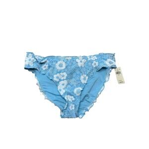 Aerie Jacquard Floral Bikini Bottom Women M Turquoise Blue Cottage